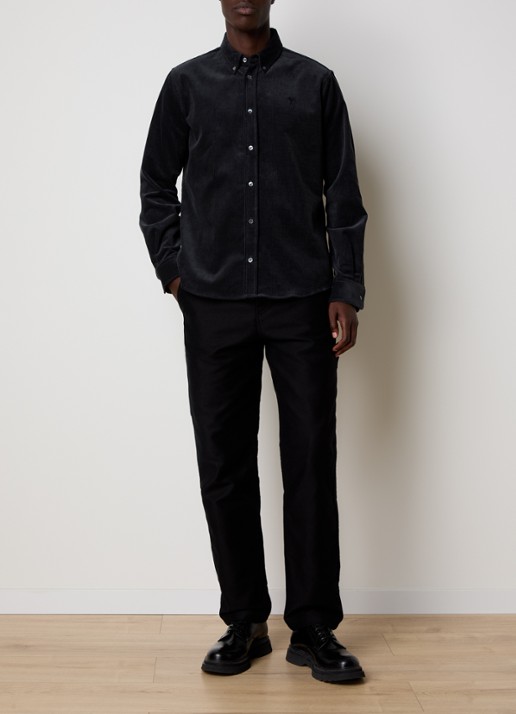 AMI Paris Regular fit overhemd van corduroy met logoborduring - voorkant 3 antraciet