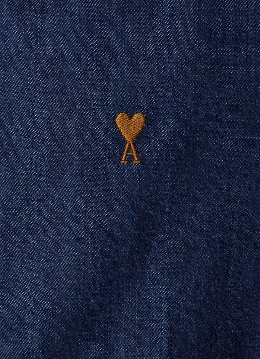 AMI Paris Regular fit overhemd van denim met logo - detail 2 indigo