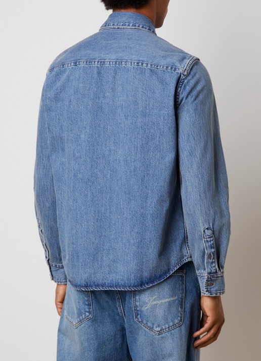 AMI Paris Regular fit overhemd van denim met logo - achterkant 5 indigo