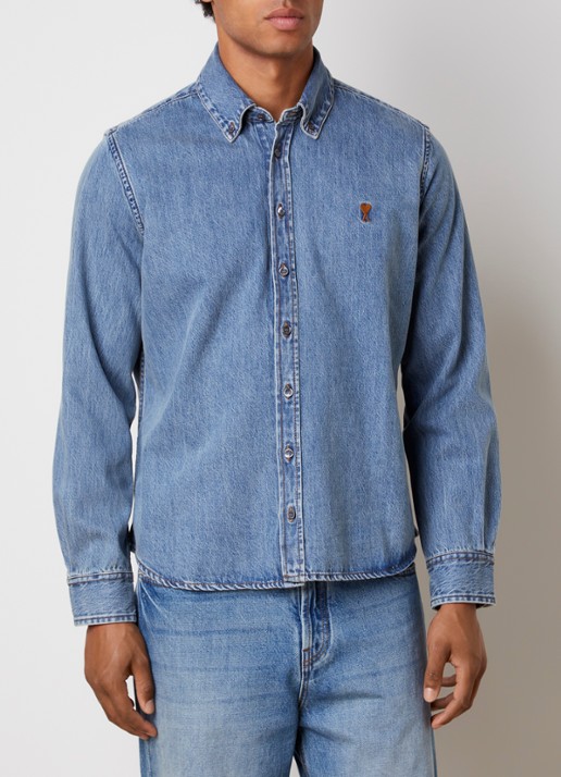 AMI Paris Regular fit overhemd van denim met logo
