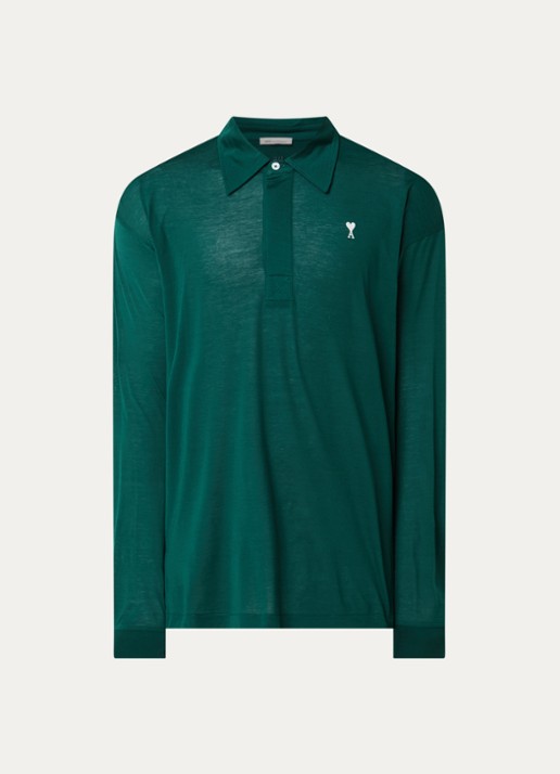 AMI Paris Regular fit polo met logoborduring - voorkant 2 groen