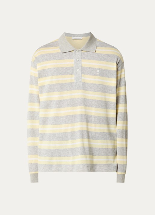 AMI Paris Regular fit polo met streepprint - voorkant 2 grijs