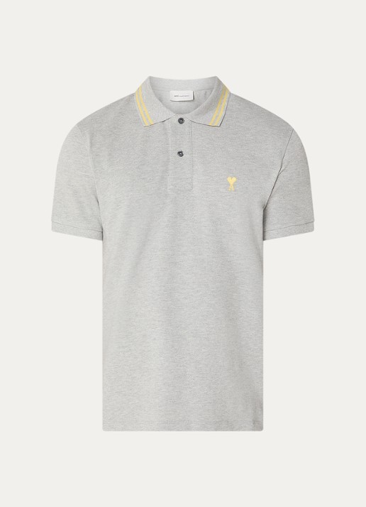 AMI Paris Regular fit polo van piqué katoen met logoborduring - voorkant 3 grijs