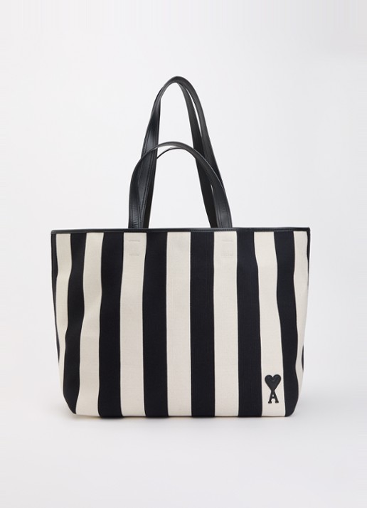 AMI Paris Shopper met streepprint en leren details