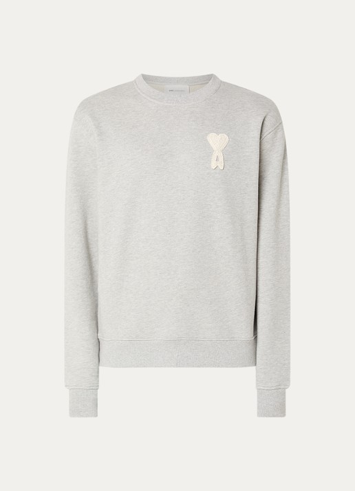AMI Paris Sweater met logoborduring - voorkant grijsmele