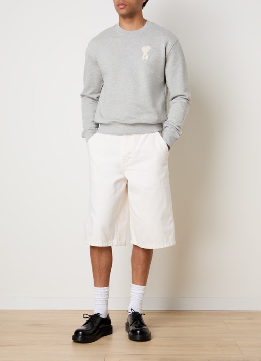 AMI Paris Sweater met logoborduring - voorkant 2 grijsmele