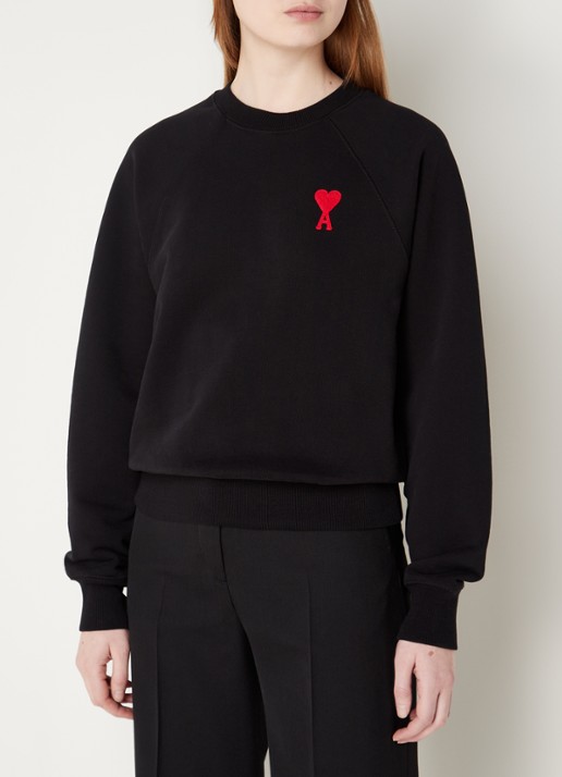 AMI Paris Sweater van  katoen met logoborduring - detail 4 zwart