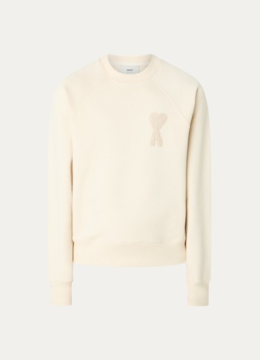 AMI Paris Sweater van  katoen met logoborduring - voorkant 4 creme