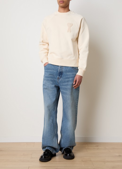 AMI Paris Sweater van  katoen met logoborduring - voorkant 5 creme