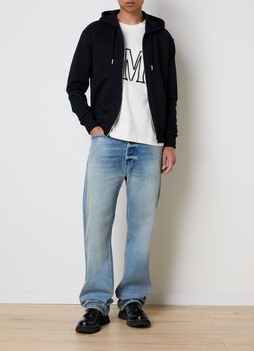 AMI Paris Sweatvest van merino wol met logoborduring - voorkant 2 zwart