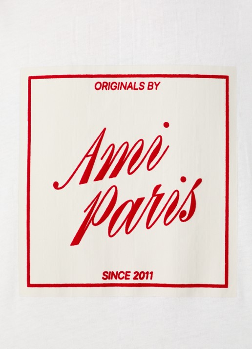 AMI Paris T-shirt met flock logoprint - detail 3 naturel