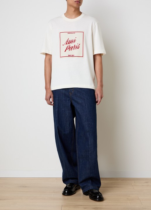 AMI Paris T-shirt met flock logoprint - voorkant 5 naturel