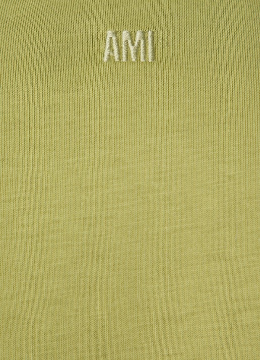 AMI Paris T-shirt met logoborduring en ronde hals - detail 5 mosgroen