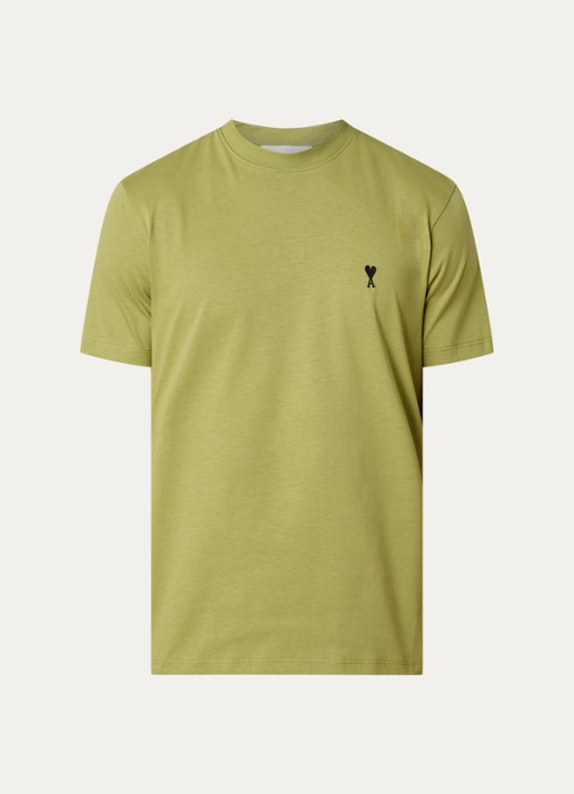 AMI Paris T-shirt met logoborduring en ronde hals - voorkant 2 mosgroen