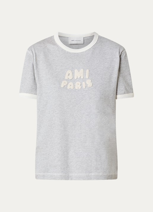 AMI Paris T-shirt met logoborduring - voorkant grijsmele