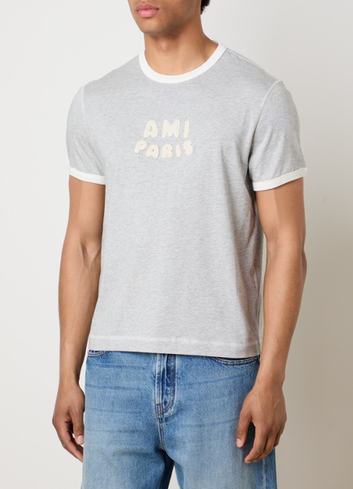 AMI Paris T-shirt met logoborduring - detail 8 grijsmele