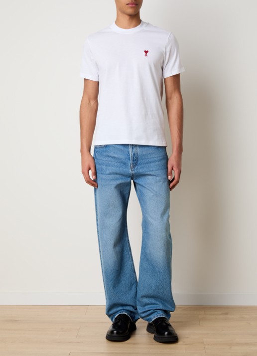 AMI Paris T-shirt met logoborduring - voorkant 4 wit