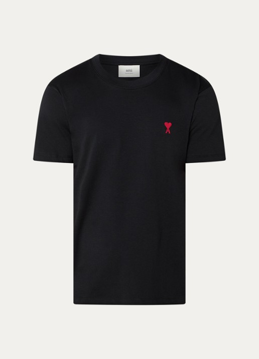 AMI Paris T-shirt met logoborduring - voorkant 2 zwart