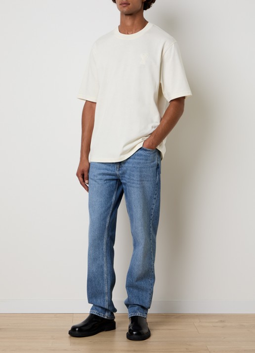 AMI Paris T-shirt met logoborduring - voorkant 2 naturel