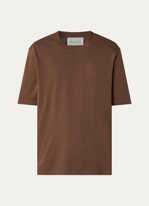 AMI Paris T-shirt met logoborduring - voorkant bruin