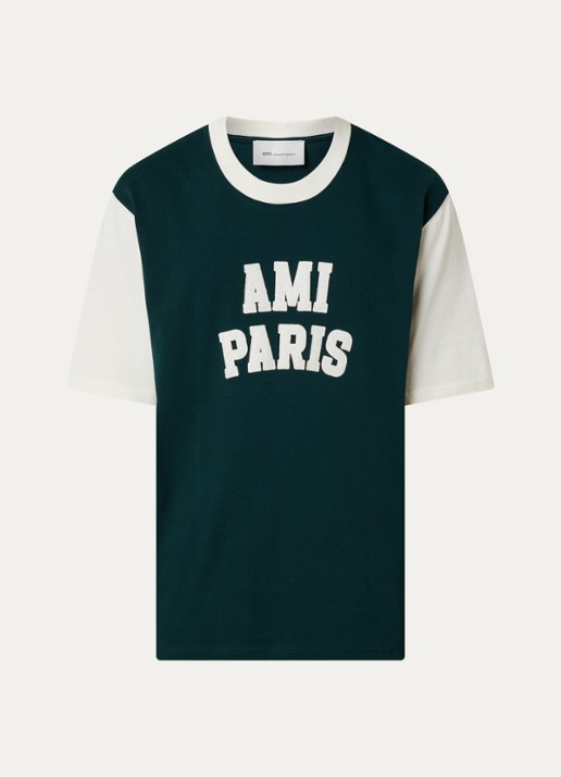 AMI Paris T-shirt met logoborduring - voorkant 4 groen