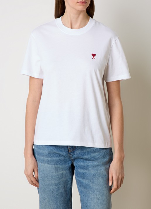 AMI Paris T-shirt van  katoen met logoborduring - detail 3 wit