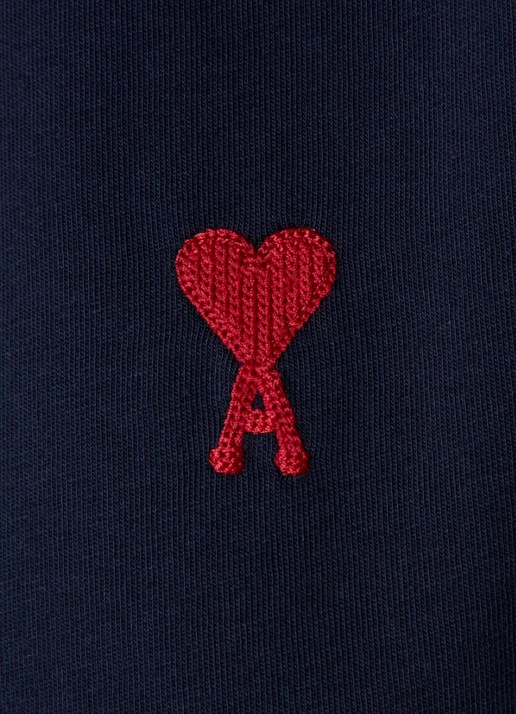 AMI Paris T-shirt van  katoen met logoborduring - detail 3 donkerblauw