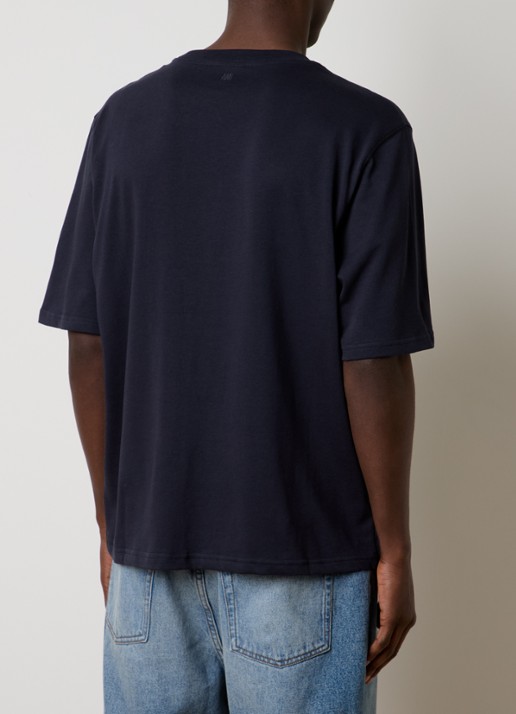 AMI Paris T-shirt van  katoen met logoborduring - achterkant donkerblauw