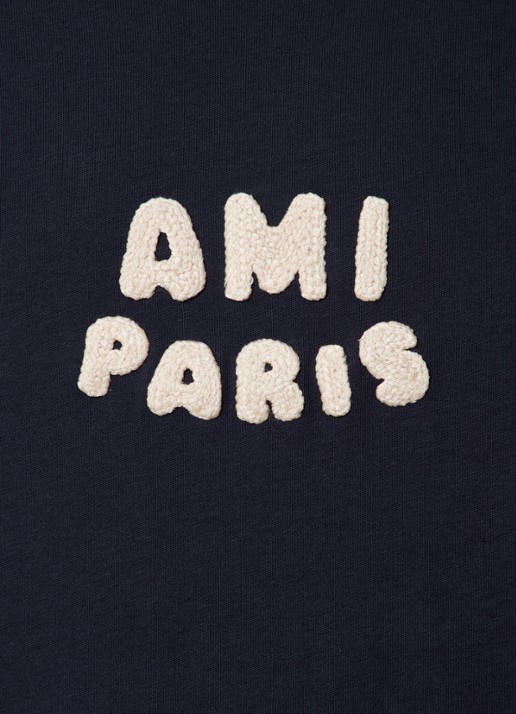 AMI Paris T-shirt van  katoen met logoborduring - detail 3 donkerblauw