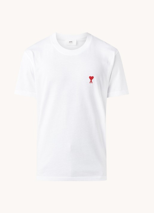 AMI Paris T-shirt van  katoen met logoborduring  - voorkant wit