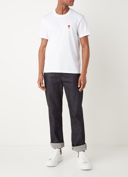 AMI Paris T-shirt van  katoen met logoborduring  - voorkant 2 wit