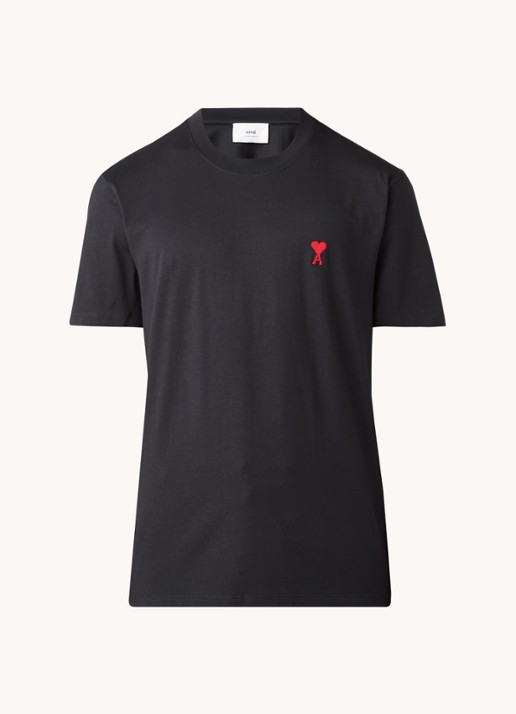 AMI Paris T-shirt van  katoen met logoborduring  - voorkant zwart