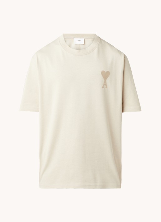 AMI Paris T-shirt van  katoen met logoborduring  - voorkant 3 beige