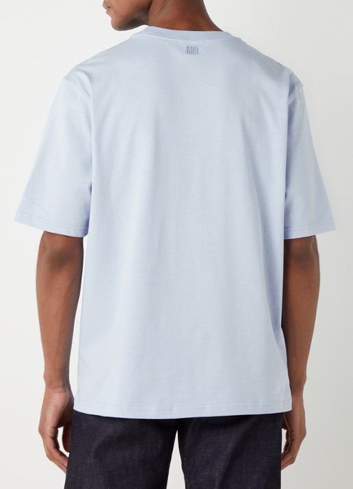 AMI Paris T-shirt van  katoen met logoborduring  - achterkant 4 lichtblauw