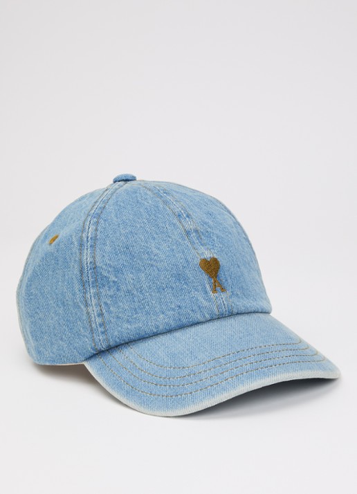 AMI Paris Tobacco pet van denim met logoborduring - voorkant 2 blauw