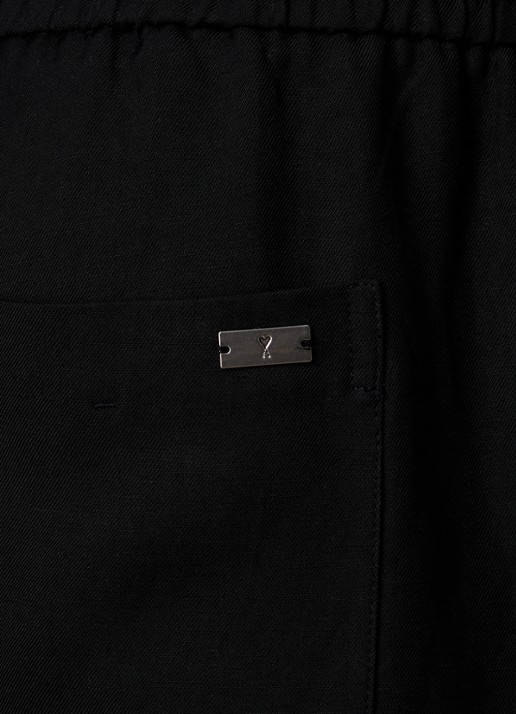AMI Paris Wide fit broek in linnenblend met steekzakken - detail 4 zwart