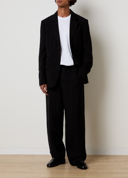 AMI Paris Wide fit broek in linnenblend met steekzakken - voorkant 6 zwart