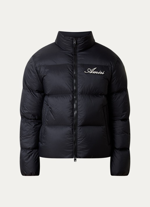AMIRI Bones puffer jack met donsvulling en logoborduring - voorkant 2 zwart