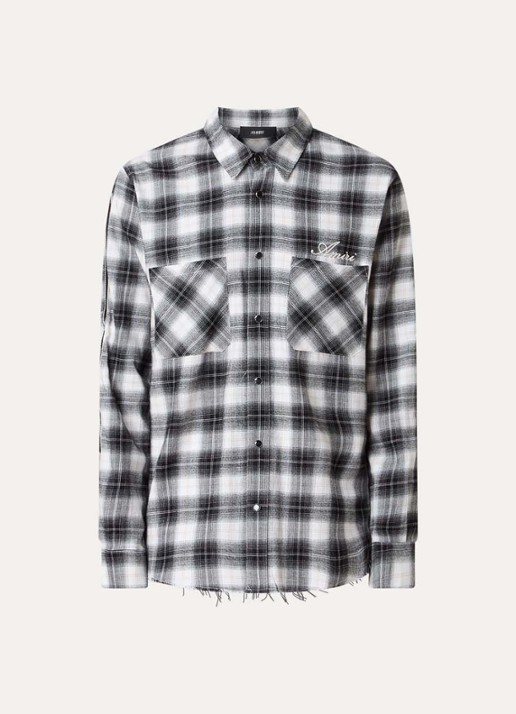 AMIRI Bones regular fit ovehremd met ruitdessin en logoborduring - voorkant 4 gebroken wit