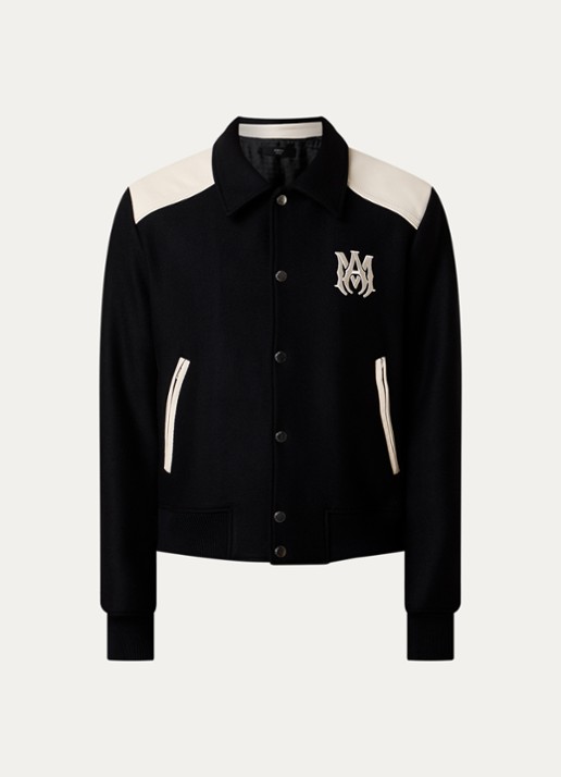 AMIRI Ma Band baseball jack in wolblend met steekzakken - voorkant zwart
