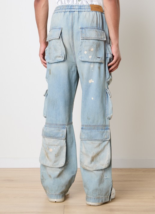 AMIRI Mid waist straight fit cargobroek van denim - achterkant indigo