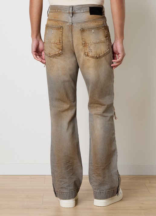 AMIRI MX1 straight leg jeans met destroyed afwerking - achterkant beige