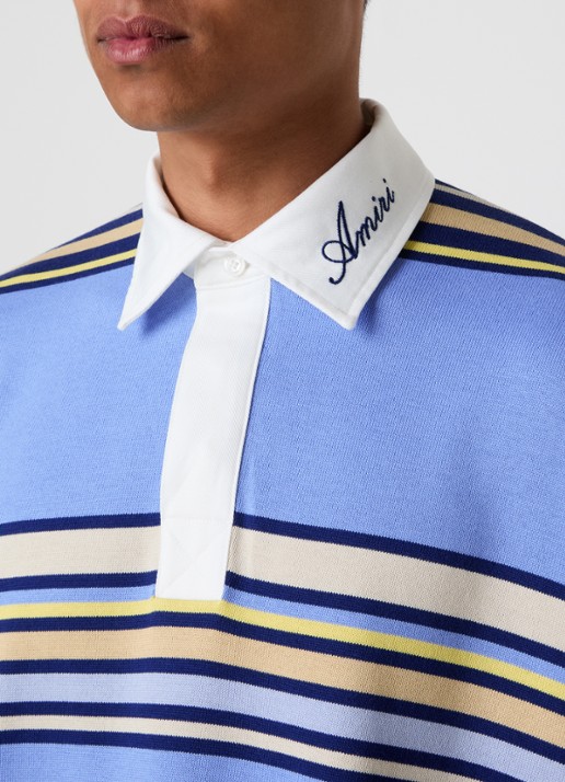 AMIRI Polo met logo en streepprint - detail 5 blauw