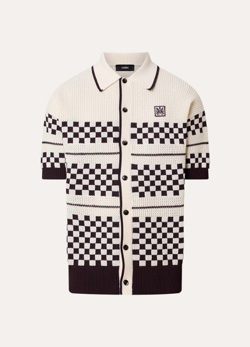 AMIRI Regular fit grofgebreid overhemd met opengewerkt dessin - voorkant 3 zwart