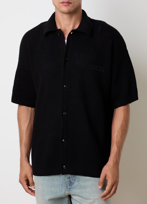AMIRI Regular fit overhemd met opengewerkt dessin en logoborduring - detail 4 zwart