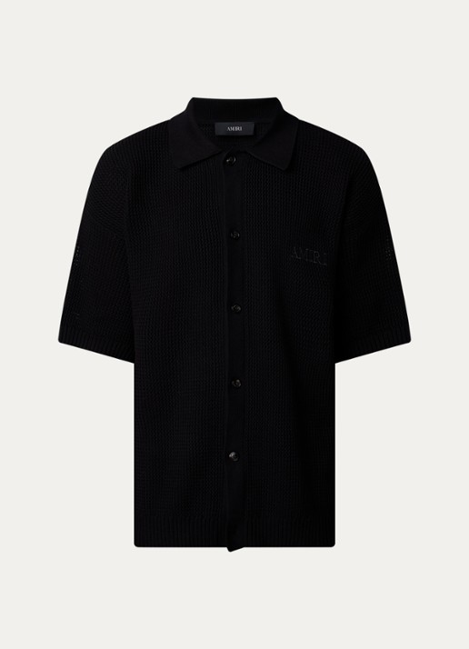 AMIRI Regular fit overhemd met opengewerkt dessin en logoborduring - voorkant 2 zwart