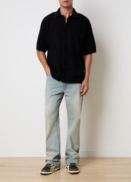 AMIRI Regular fit overhemd met opengewerkt dessin en logoborduring - voorkant 3 zwart