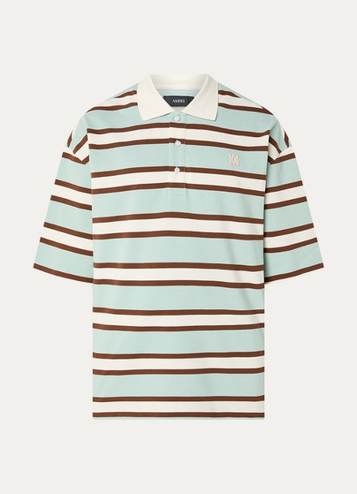 AMIRI Regular fit polo met streepprint en logo - voorkant mint
