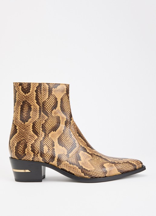 AMIRI Ryder cowboylaars van leer met slangenprint - voorkant 4 beige