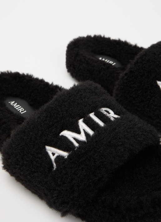 AMIRI Slipper van imitatiebont met logoborduring - detail 6 zwart